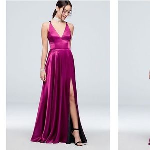 Betsy & Adam Tricolor Tie-back Satin Gown